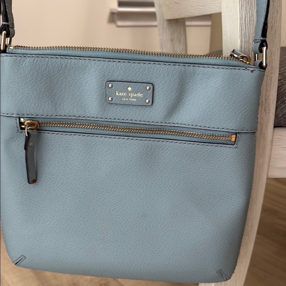 Kate Spade Blue Leather Crossbody Bag with Silver Hardware